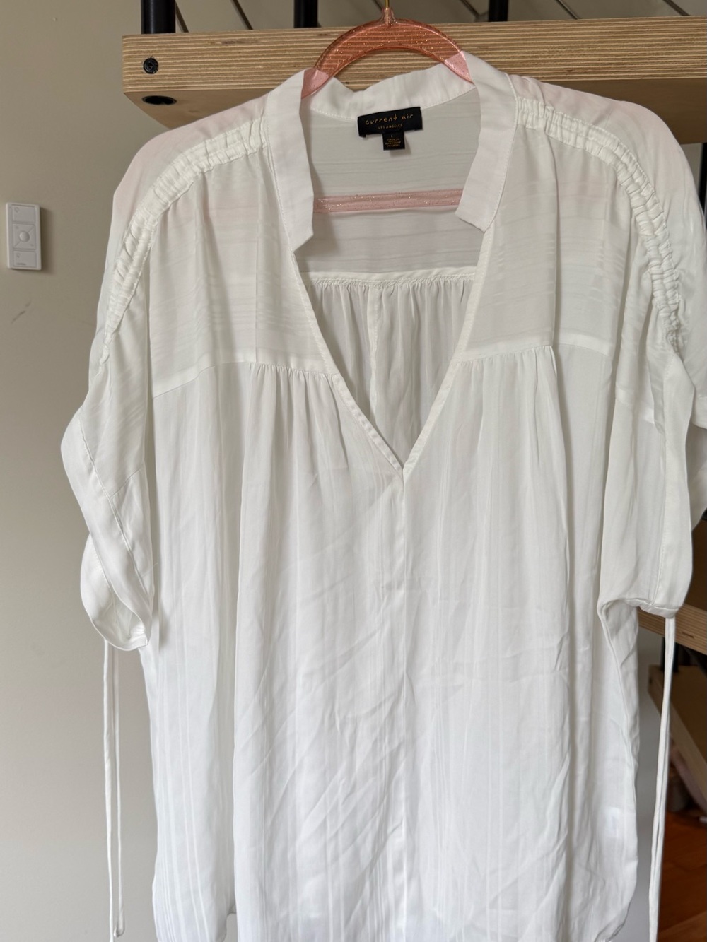 Current Air cream top with tie sleeves